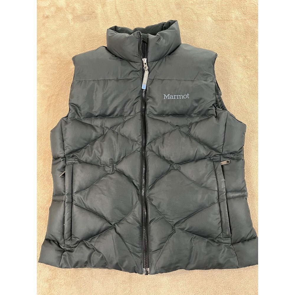 Marmot GOOSE DOWN Vest Women's M Black Full Zip Puffer Polyester Sleeveless EUC